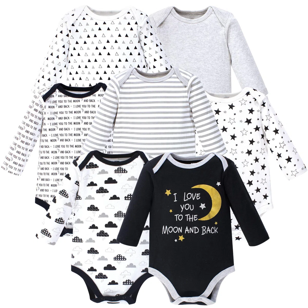 hudson baby T-Shirt — zestaw Uniseks - niemowlęta Long Sleeve Bodysuits 7 Pack - Moon and Back